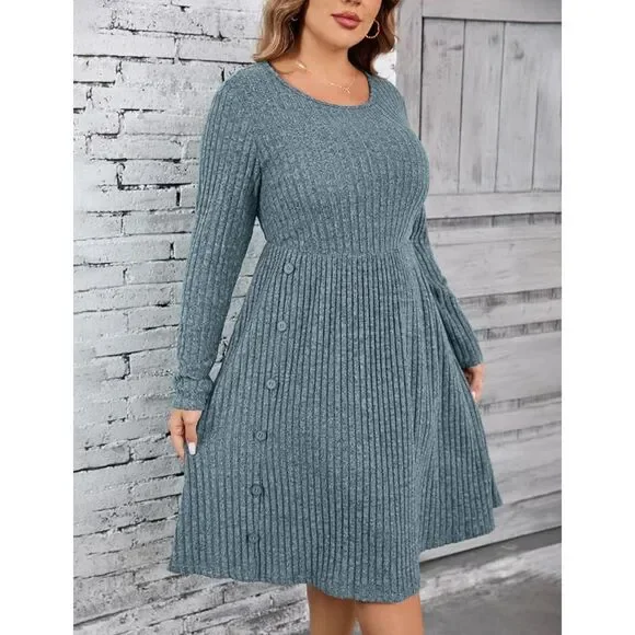 V Neck Cable Knit Sweater Dress Long Sleeve Dress Size XL - Picture 3 of 7